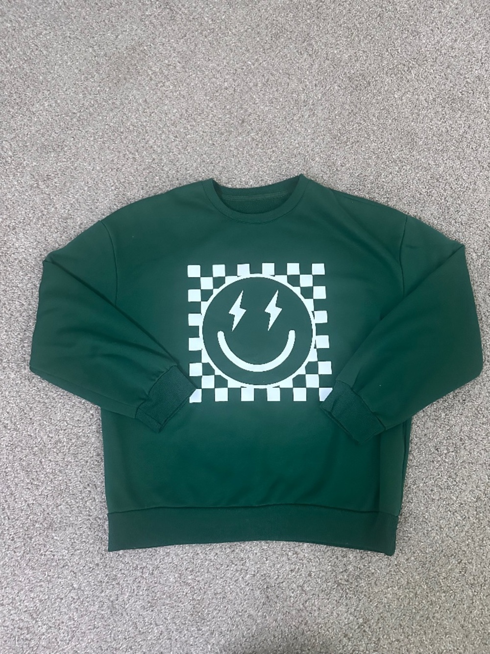 Women's Size Medium Dark Green Smiley Face Sweatshirt